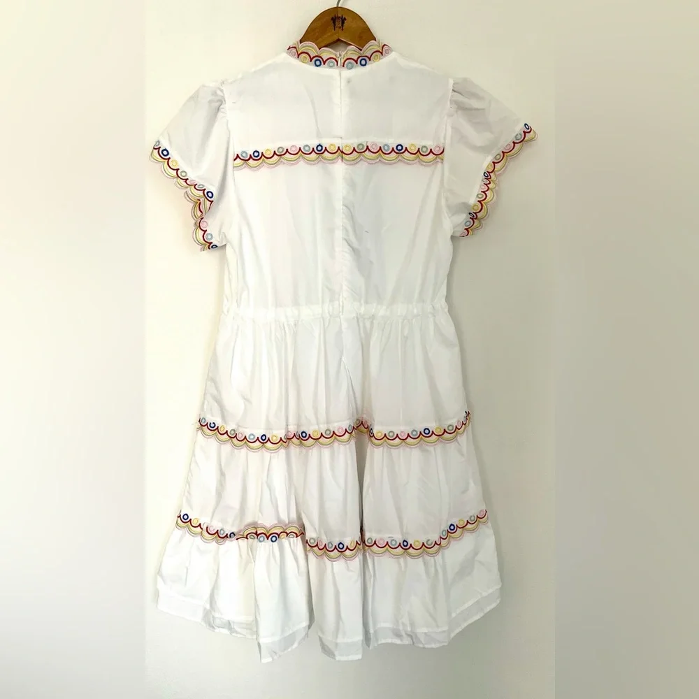 DALIA MACPHEE BNWT Scalloped Embroidered Shirt Dress Tie Waist Size M Lined - Picture 5 of 16